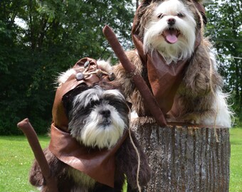 Furry Brown Woodland Bear Dog Halloween Costume with Hood