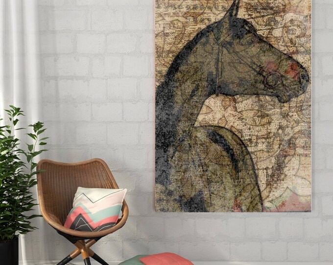 Mustang. Extra Large Rustic Brown Horse Canvas Art Print up to 72", Equine Wall Art by Irena Orlov