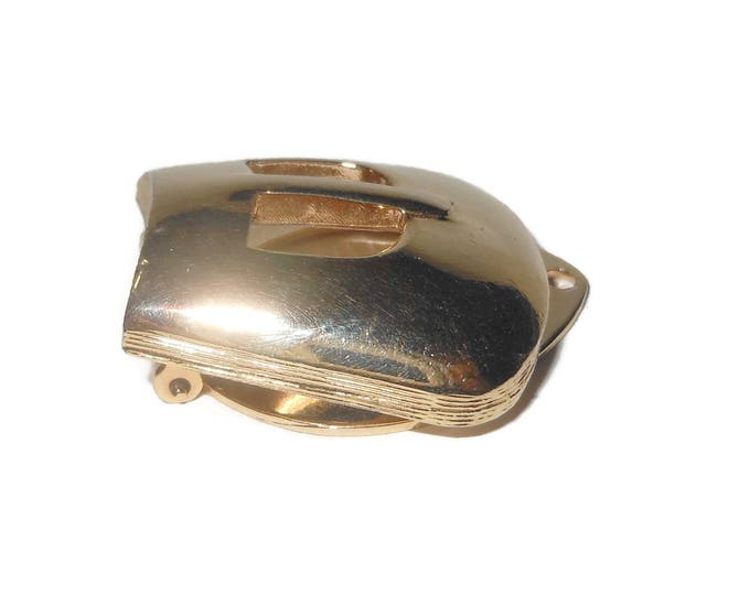 Gold buckle clip ring, glossy gold tone ridges, belt buckle scarf slide, sweater clip vintage