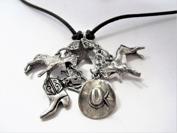 Sterling Rodeo Necklace - Western Charms - Leather Neck Chain