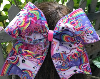 Unicorn cheer bow - unicorn bow - cheer bow - 6 inch bow - girls hair bow