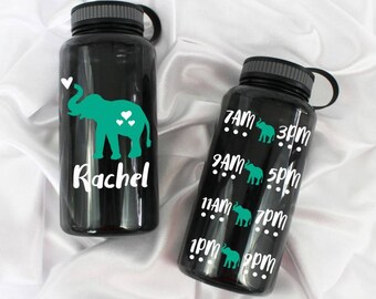 Elephant water bottle - water intake bottle - elephant bottle - Water bottle 34oz. - Elephant gifts - cute elephant - elephant cup