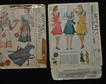 Two 1940's Vintage (Envelopes only) Apron Pattern Envelopes - Note: Envelopes Only No Pattern Pieces