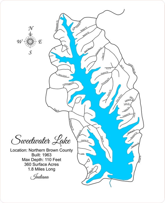Wood Laser Cut Map of Sweetwater Lake Indiana Topographical