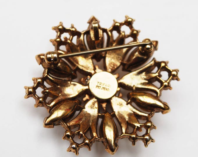 Trifari Pat Pend Rhinestone Brooch pendant - Flower Snowflake - Alfred Philippe design - Floral atomic Pin