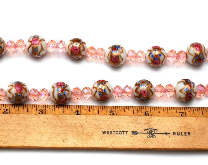 Pink Italian Bead necklace - Wedding cake - floral white gold pink Glass beads - Pink Crystal - Venitian - Murano -