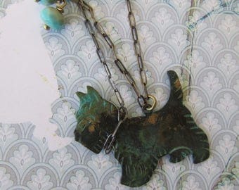 Vintage necklace Doggie verdegris