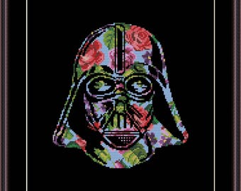 Star Wars Cross Stitch PDF pattern Floral Droids Silhouette