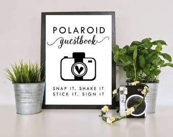 Polaroid Guest Book Sign - Black - Wedding Guest Book Sign - Digital download - STICK IT - 8x10