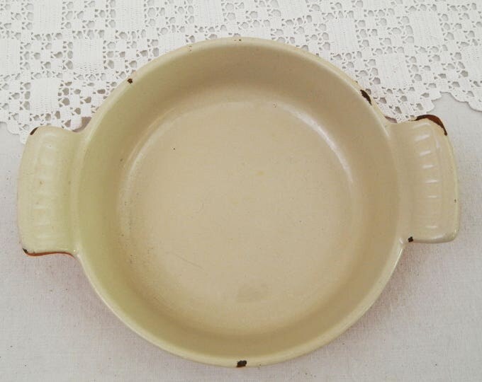 Small Vintage French Le Creuset from France Bright Orange and White Enameled Cast Iron 28 Oven Dish, Retro Kitchen Enamelware from France