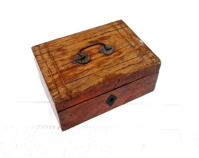 Antique French Oak Box with Metal Handle on the lid, French Country Decor Money Bank, Jewellery / Jewelry / Trinket Box Made of Wood Antique French Oak Box with Metal Handle on the lid, French Country Decor Money Bank, Jewellery / Jewelry / Trinket Box Made of Wood
