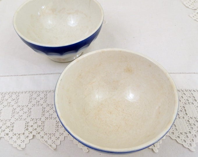 2 Antique Large Blue and White Coffee Bowls with Scalloped Sides from France, French Farmhouse Ceramic Café au Lait Bowl, Country Latte Bowl 2 Antique Large Blue and White Coffee Bowls with Scalloped Sides from France, French Farmhouse Ceramic Café au Lait Bowl, Country Latte Bowl