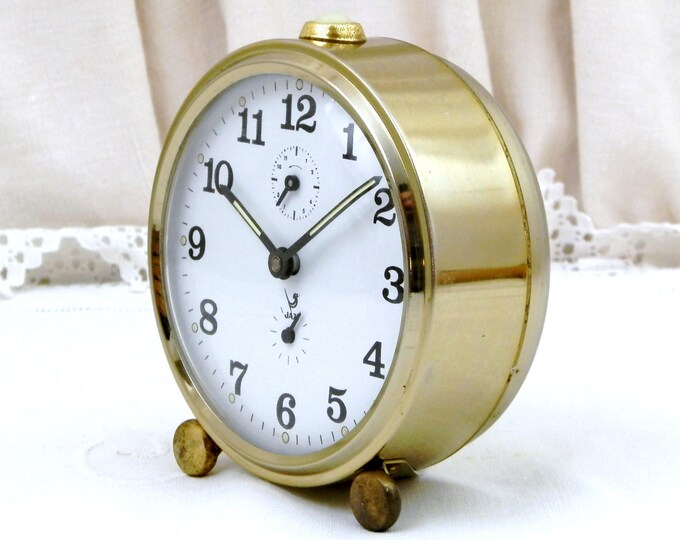 Vintage Mid Century Working Mechanical Wind-Up Alarm Clock by Jaz, Bedside French Clock, 1950 Retro Timepiece from France Vintage Mid Century Working Mechanical Wind-Up Alarm Clock by Jaz, Bedside French Clock, 1950 Retro Timepiece from France