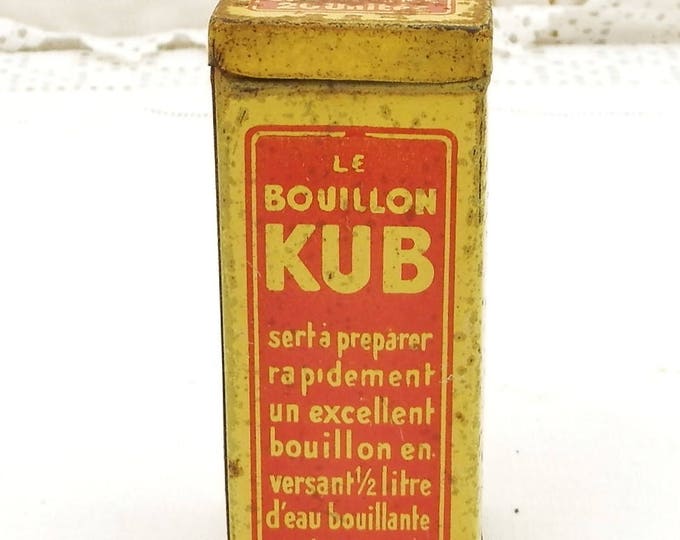 Small Vintage French Metal Tin For Gravy Cubes Bouillon Kub Red Graphics on Yellow, Kitchen Decor From France, Collectible Thin Metal Box Small Vintage French Metal Tin For Gravy Cubes Bouillon Kub Red Graphics on Yellow, Kitchen Decor From France, Collectible Thin Metal Box