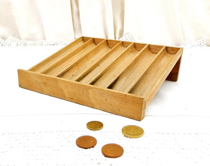 Vintage Wooden Coin Tray from a Shop, Retro Cash Till Accessory Made of Wood, French Shop Fitting, Coin Dispenser, Country Store Decor