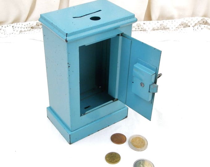 Vintage French Replica Blue Metal Cash Safe " Coffre Fort" Coin Bank / Still Bank/ Piggy Bank, Money Box from France Promotional Gift GPA