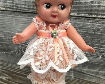 Vintage Kewpie Doll Celluloid Flapper Collectible Doll Cute Lace Outfit/Dress/Made in Occupied Japan Carnival
