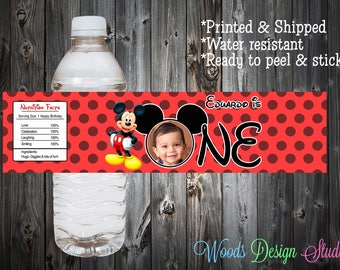 Mickey Mouse // Birthday Picture // Custom Water Bottle Labels // Bottle Wraps // Water Resistant // Personalized // Printed & Shipped