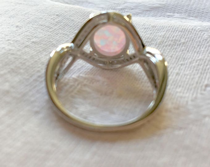 Sterling Silver Opal Ring, Openwork Crystal Frame, Beautiful Fire, Size 6, Opal Jewelry