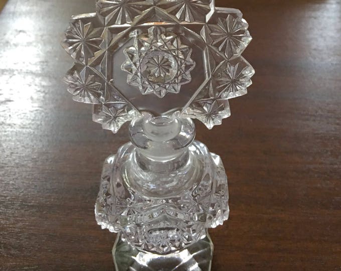 Vintage Czech Perfume Bottle, Czech Glass, Star and Daisy Design, Elegant Vanity Piece, Bohemian Glass Vanity Bottle