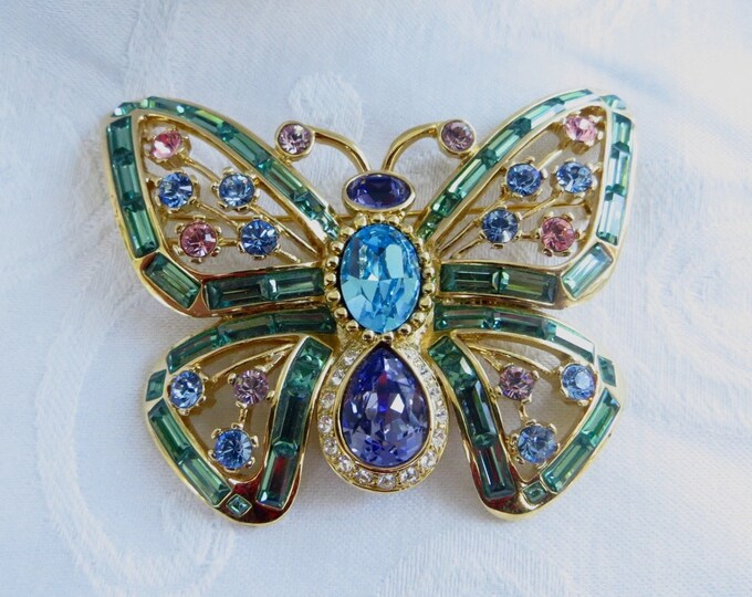 Vintage Nolan Miller Butterfly Brooch, Glamour Collection, Swarovski Crystal Stones, Butterfly Jewelry