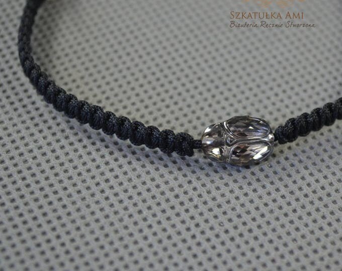 Scarabeus Green Swarovsky Scarab Bracelet Crystal Bracelet Friendship Bracelets Woven bracelet black linen twine minimalist thread