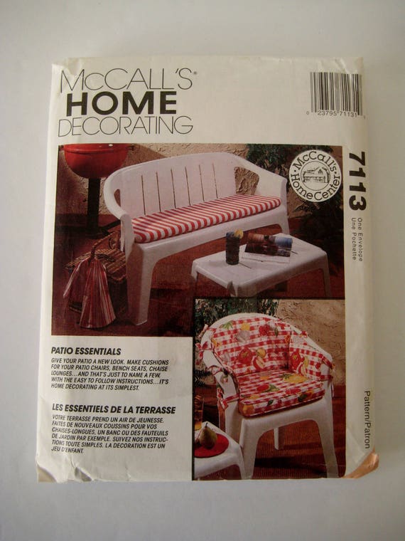 McCalls 7113 Sewing Pattern Patio Chair Cushion Garden Home