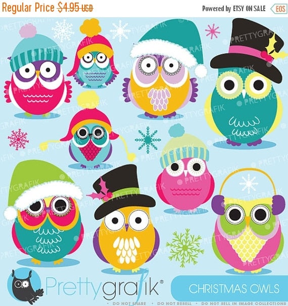 80% OFF SALE 80 Percent 0FF Sale Christmas Owls clipart commercial use, vector graphics, digital clip art, digital images - Cl589 Il_570xn