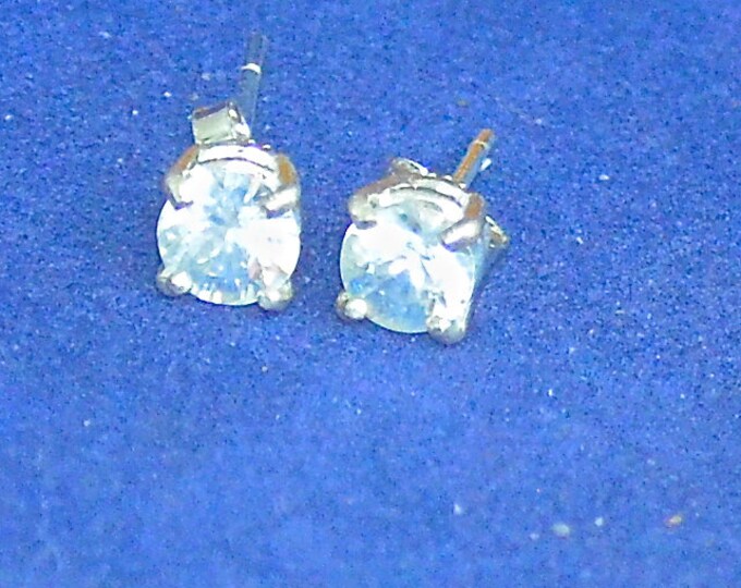 White Zircon Studs, 6mm Round, Natural, Set in Sterling Silver E1103