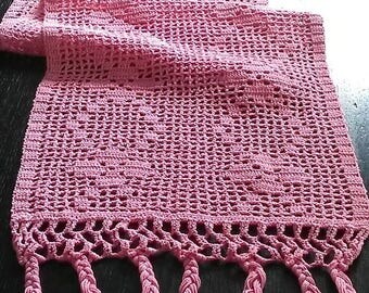 Summer sale Crochet table runner. Pink table runner. Crochet table runner. Vintage table runner. Handmade runner. Runner w braids. Swedish v