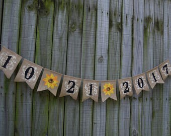 Sunflower wedding Save the Date Burlap Banner Customize your name Burlap rustic style