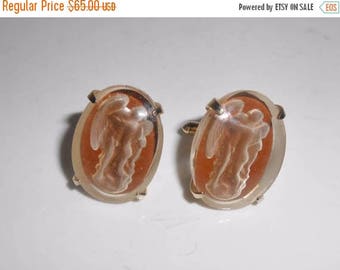 Swank Cufflinks Bavarian Nude Sculpture Fallen Angel & Woman Bavaria Glass Vtg