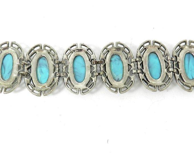 Vintage KARU-ARKE Faux Turquoise Cabochons Silvertone Bracelet, Vintage Karu-Arke Jewelry, Costume Jewelry, Collectible Fashion, Gift
