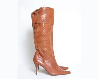 Vintage Tall Brown Woven Leather Boots