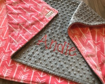 Coral Arrows Double Minky Baby Blanket, SALE!