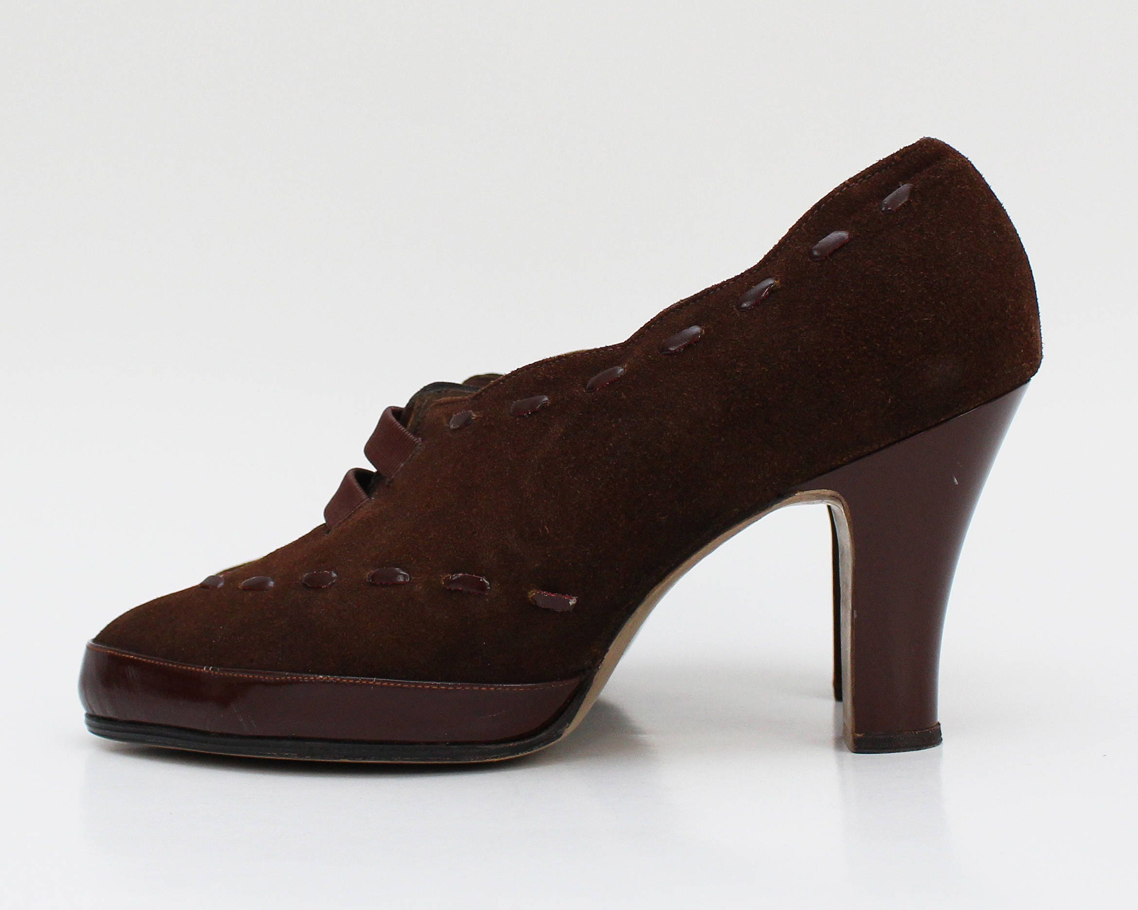 50s Brown Suede Pumps Size 7 Vintage 1950s Womens High Heel
