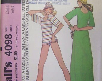 HTF UNCUT Vintage 1970s McCall's 4098 Knits Only COVER-Up or Top and Hat Pattern size Large Bust 40/42
