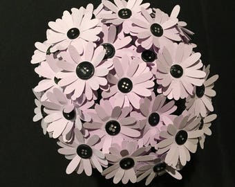 Lilac Paper/Card-Stock Daisy with Black Button Center and Wire Stem