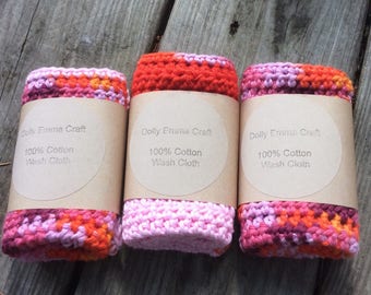 Cotton Wash cloth, crochet Wash Cloth, Cleansing Cloth, Facecloth,Dishcloths, Spa Cloth,Baby Wash Cloth, 100% Cotton. Cotton towel Set of 3