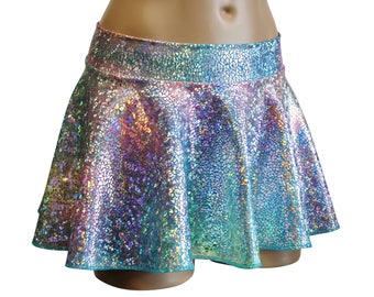 Tie Dye Mosaic Silver Metallic 12" Hipster Circle Skirt. Great for Festivals, Raves, Edm, Edc, Dancewear, Skater Skirt, Rave Clubwear...