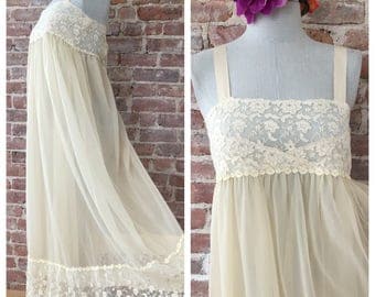 M / 1960s Christian Dior Romantic Nightgown / Honeymoon Nightgown / Wedding Negligee / Wedding Lingerie