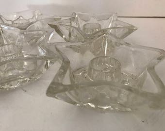 Vintage Set of (4) vintage star shaped glass candle holders