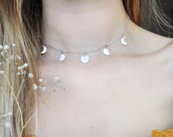 Handmade Silver Plated Moon Phase Choker Necklace | UK | Luna | Layering | Moon cycle |