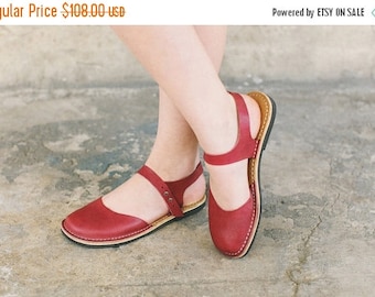 SALE 20% OFF: Flat Leather Sandals, Women slippers, Comfortable Sandals, Marsala Slippers, Summer Flats, Women Sandals, Casual Sandals, Mars