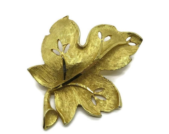 Vintage BSK Gold Tone Leaf Brooch, Matte Goldtone Brooch, Gift for Her