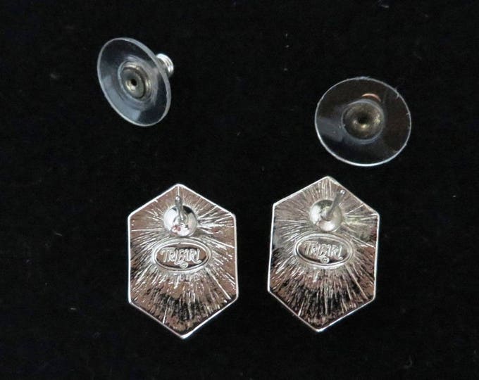 Trifari Faux Pearl Earrings, Vintage Silver Tone Pierced Stud Earrings, Signed Designer Jewelry