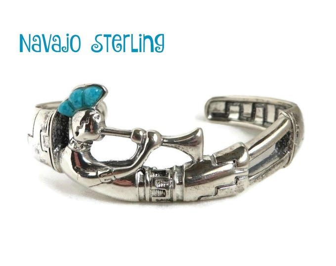 Vintage Navajo Bracelet - Silver Kokopelli Bracelet, Native American Cuff, Turquoise Sterling Silver Bracelet, Gift for Her