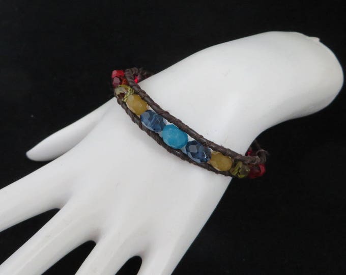 Fossil Brand Bracelet - Multicolor Bead and Leather Toggle Bracelet