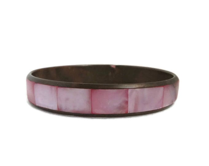 Pink Mother of Pearl Bracelet - Vintage MOP Inlay Bracelet, Pastel Bangle