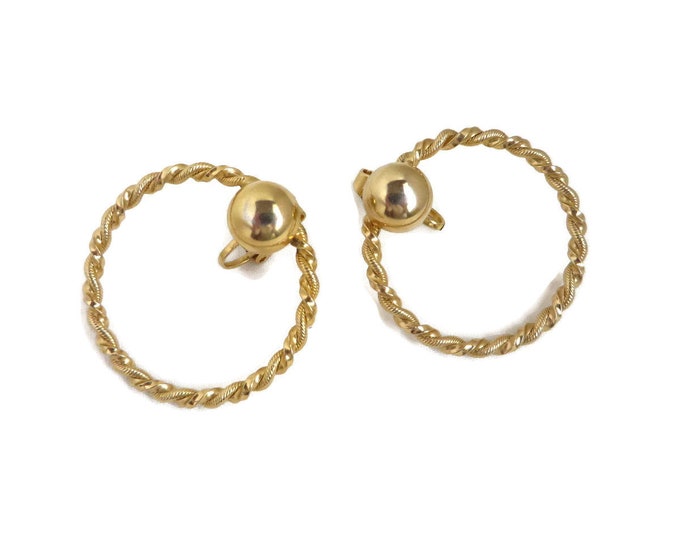Vintage Twisted Hoop Earrings, Gold Tone Large Hoop Clip-ons